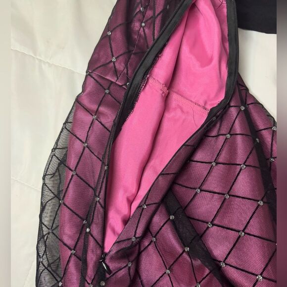 Vintage En-Suey Y2K BarbieCore Satin overlaid Black Sheer with Diamond Pattern - Picture 5 of 14